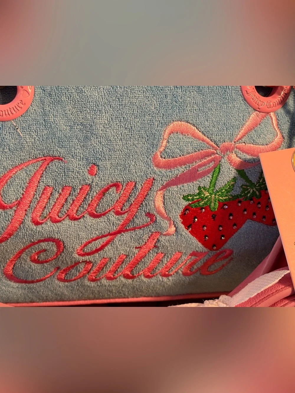 Juicy Couture NWT Classic Juicy Blue & Pink Satchel Pink Strawberry Logo (P251)